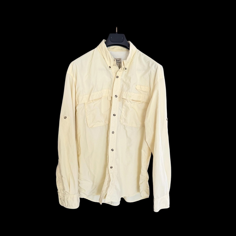 LL Bean Mens Tropicwear Fishing Shirt Large Yellow Long Sleeve Vented Mesh Lined